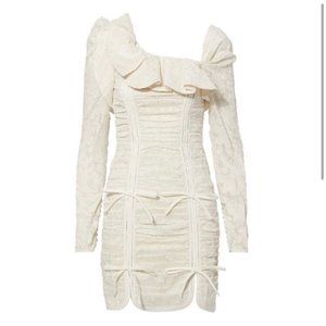 Self-Portrait Floral Fil-Coup Mini Dress Ruffle Ruched Wedding Ivory Longsleeve